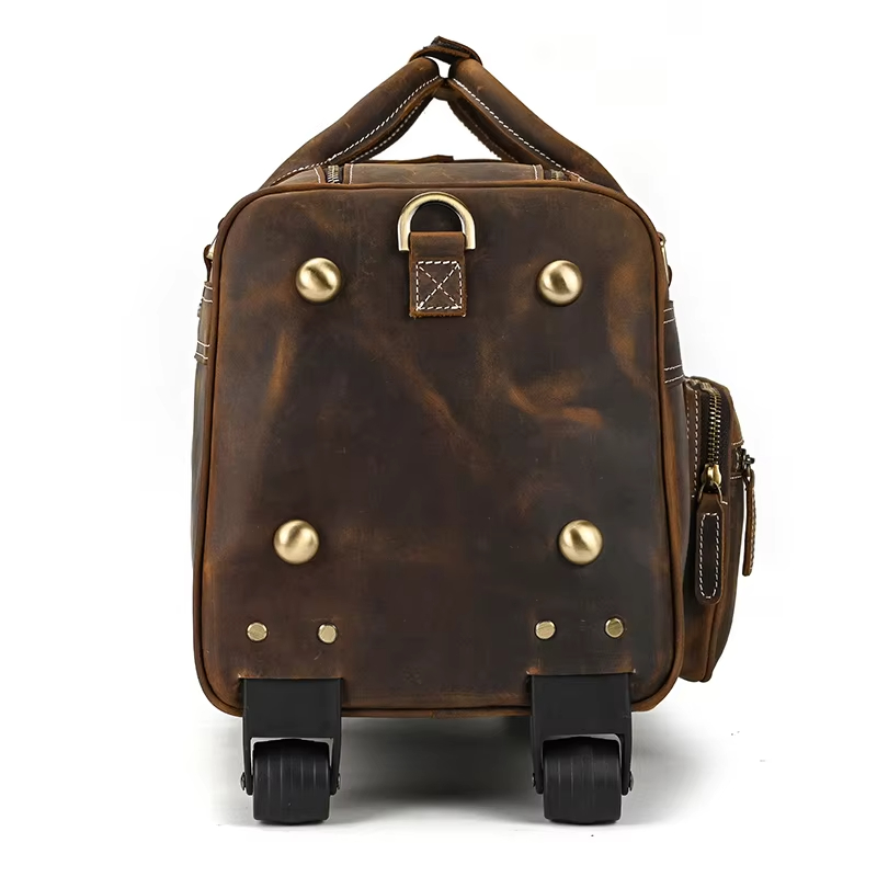 Vintage Leather Rolling Duffel Bag