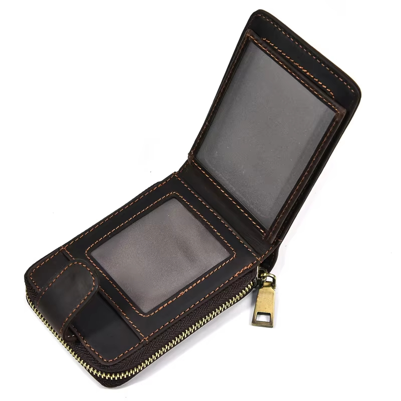 Leather Zipper Card Holder Wallet
