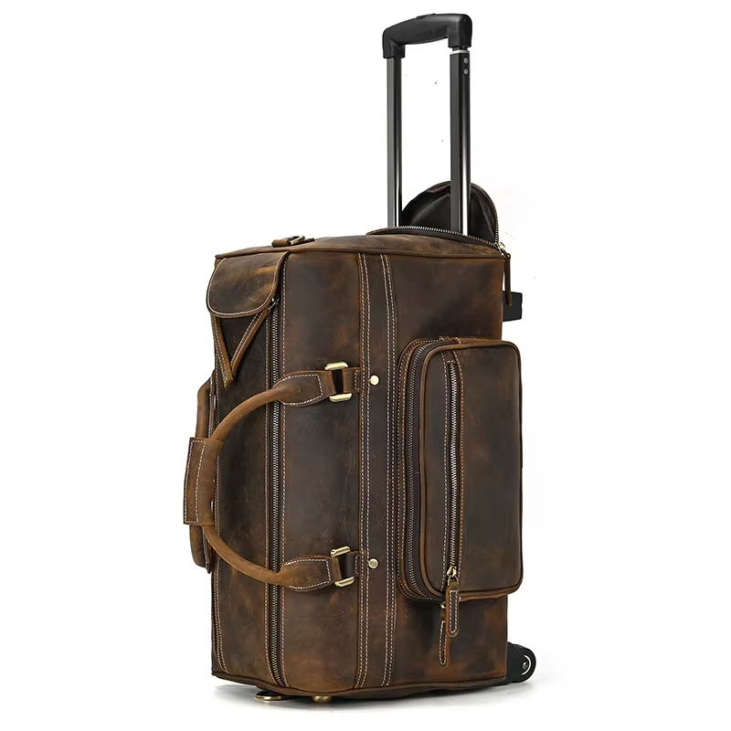 Vintage Leather Rolling Duffel Bag