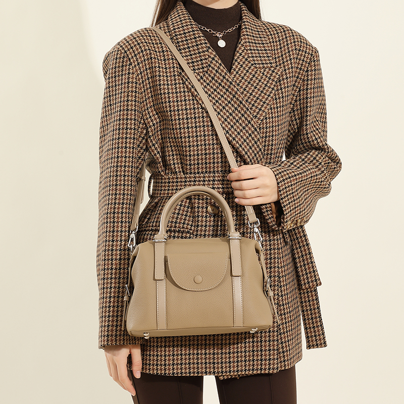 Taupe Structured Leather Handbag