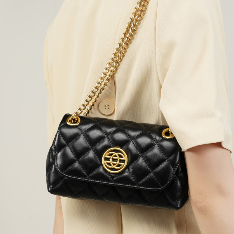 Quilted Black Leather Shoulder Bag