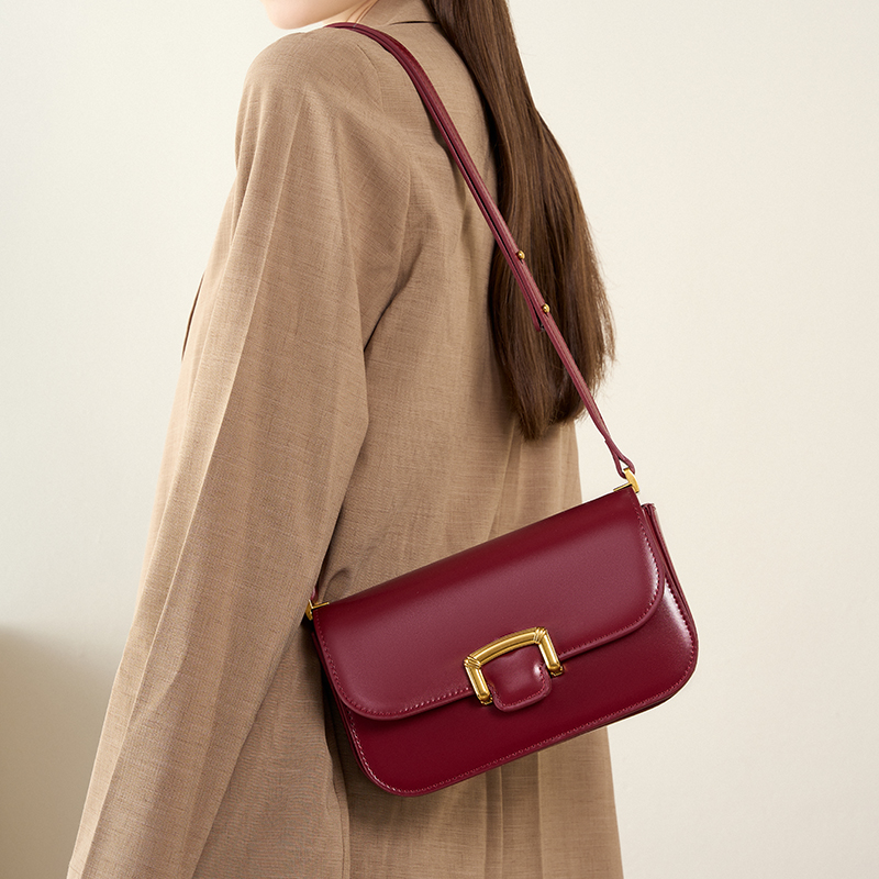 Classic Burgundy Leather Shoulder Bag