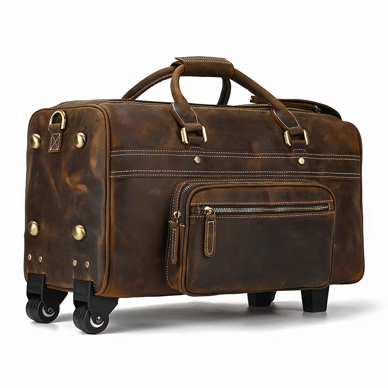 Vintage Leather Rolling Duffel Bag