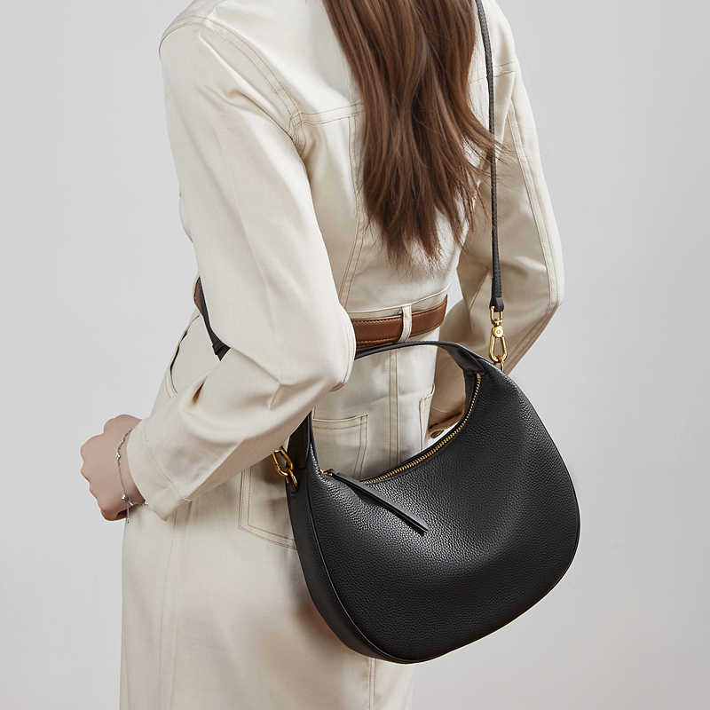 Black Leather Crescent Bag