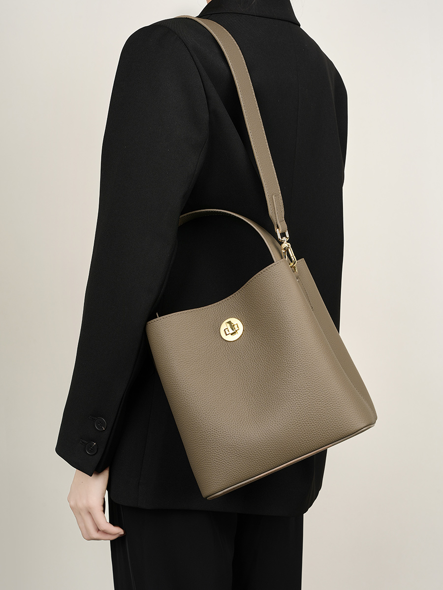 Taupe Leather Bucket Bag
