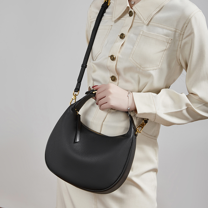 Black Leather Crescent Bag