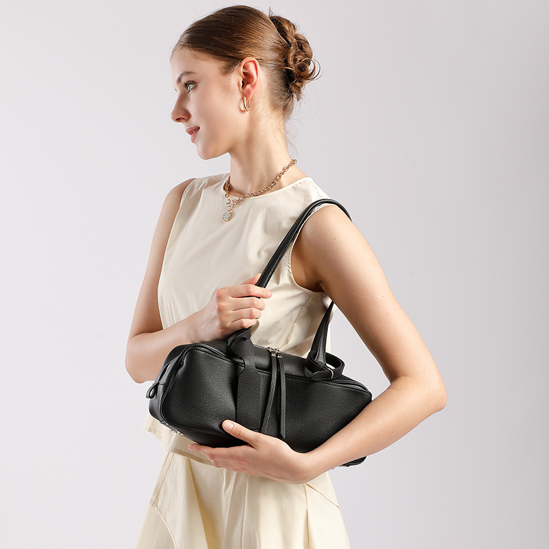 Classic Black Leather Shoulder Bag