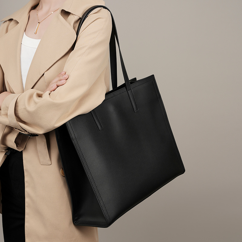 Classic Black Leather Tote