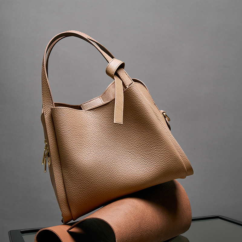 Taupe Leather Tote Bag
