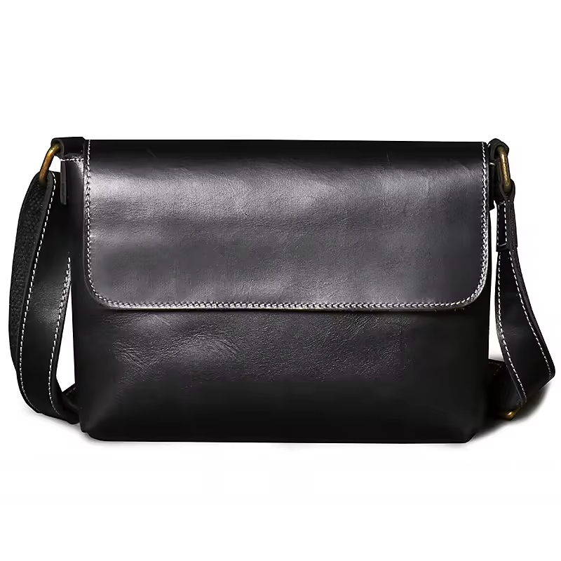 Black Leather Messenger Bag