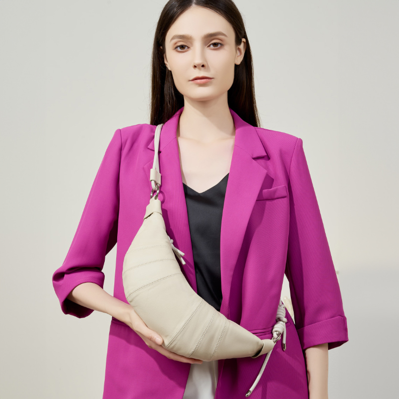 Beige Crescent Shoulder Bag