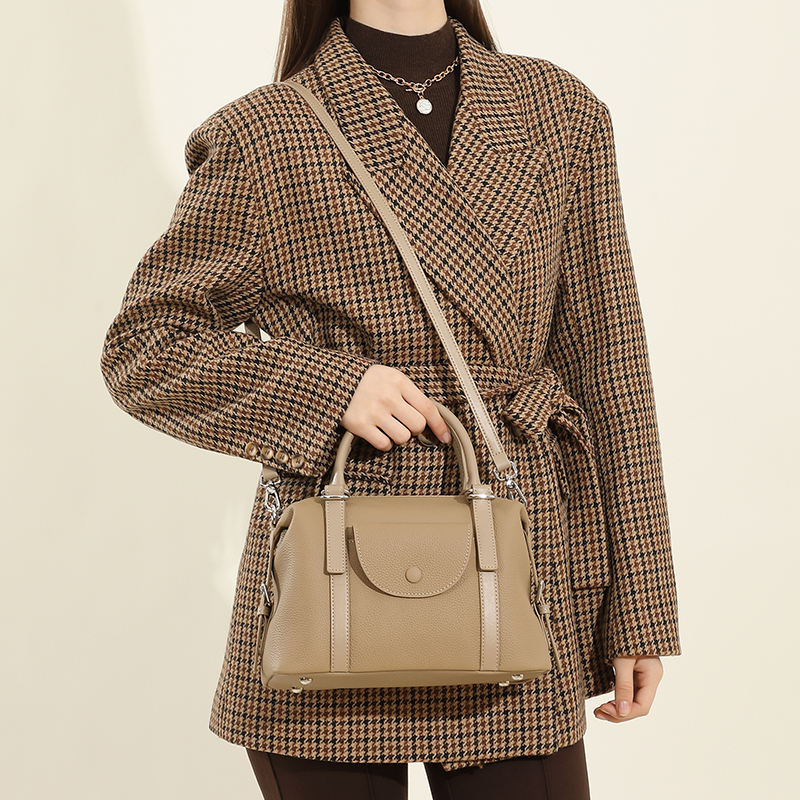 Taupe Structured Leather Handbag