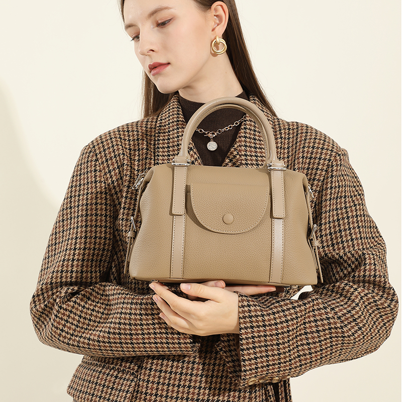 Taupe Structured Leather Handbag