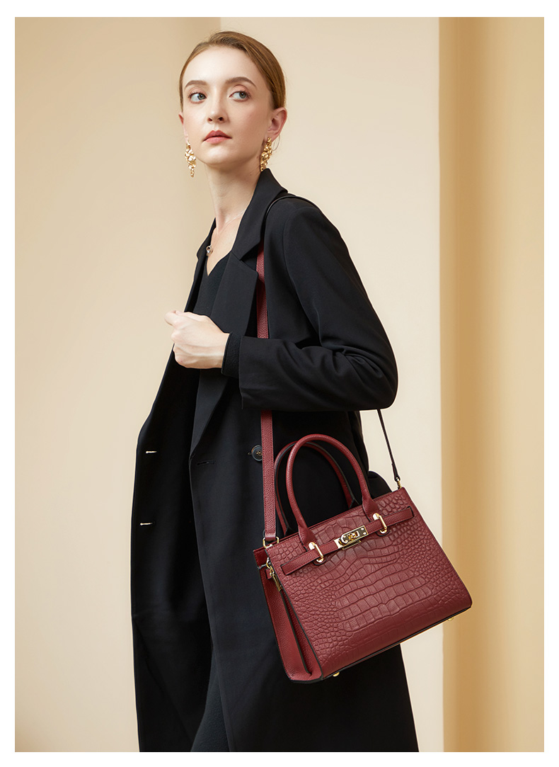 Burgundy Croc-Embossed Tote Bag