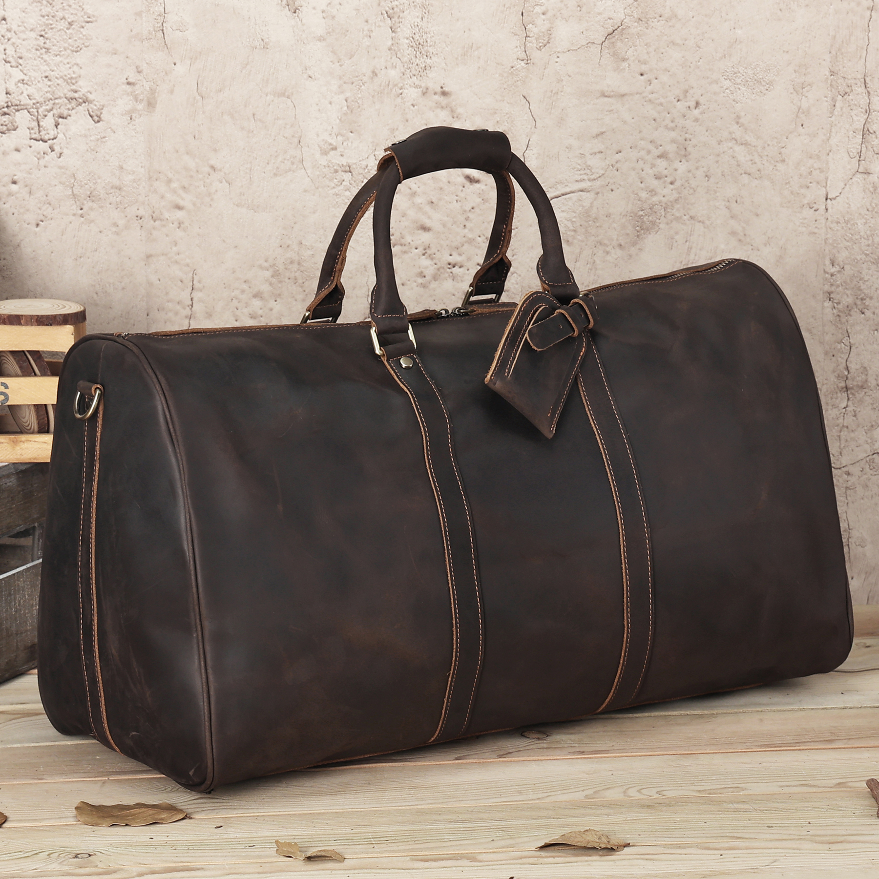 Vintage Leather Travel Duffel Bag