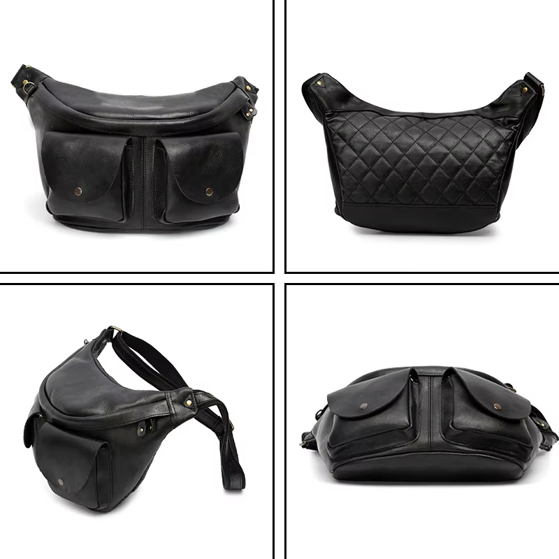 Black Leather Waist Bag