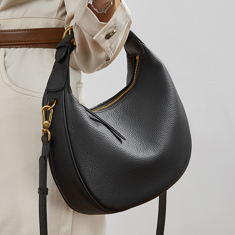 Black Leather Crescent Bag