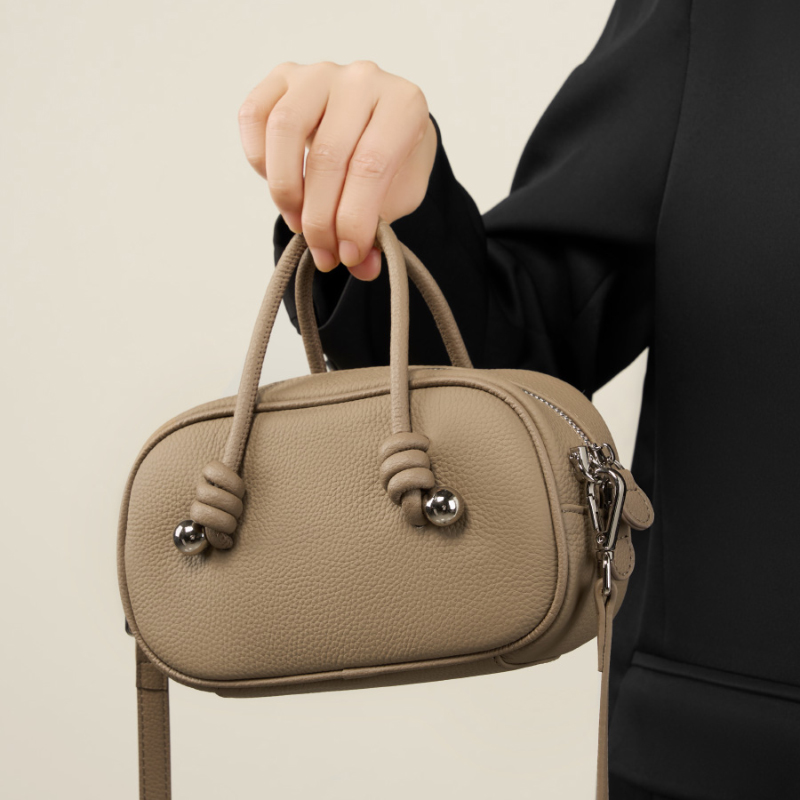 Mini Taupe Leather Crossbody Bag