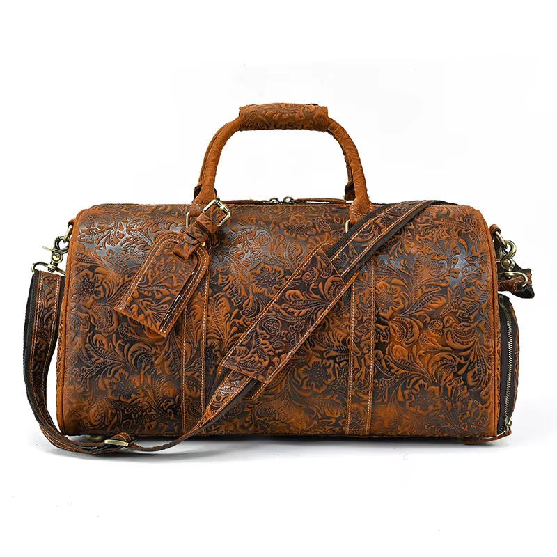 Vintage Embossed Leather Duffel Bag