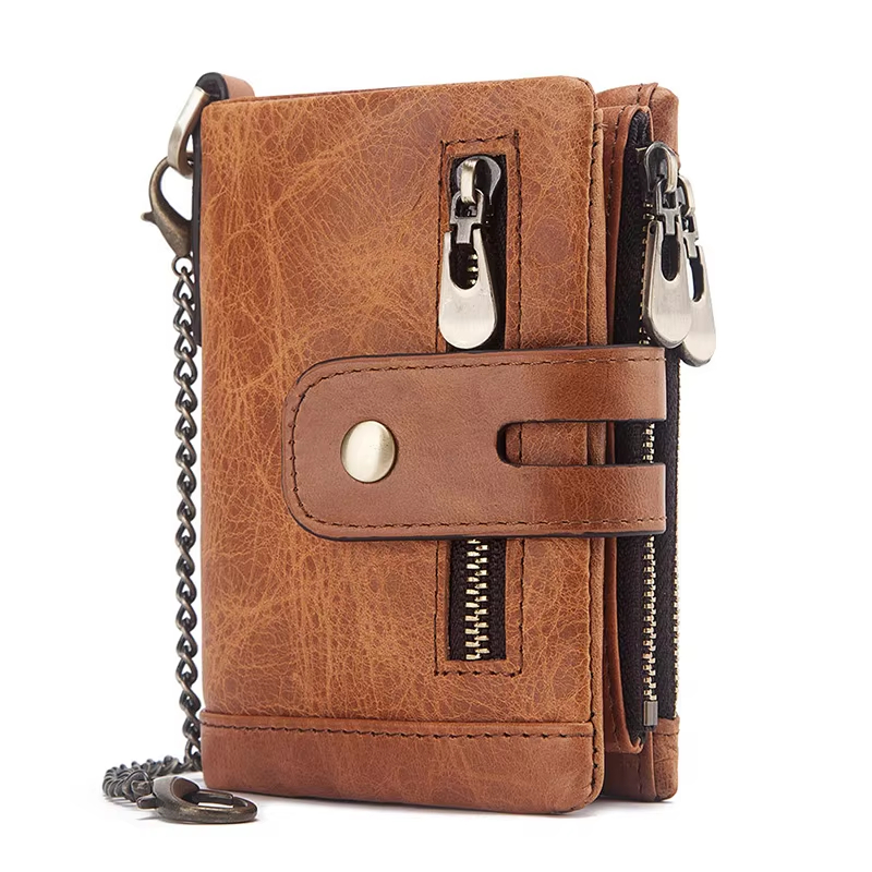 Leather Bifold Wallet with Chain