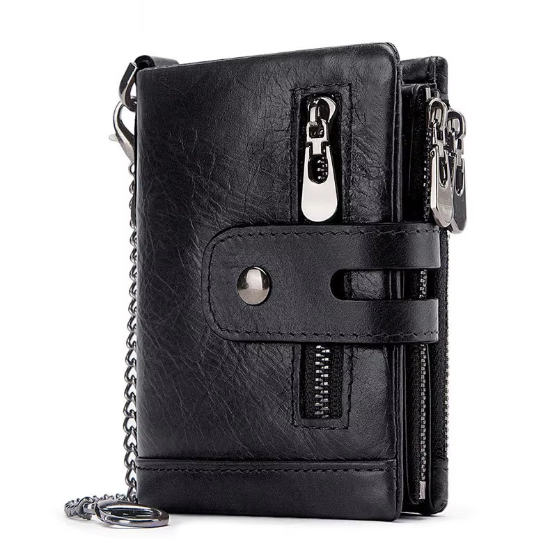 Leather Bifold Wallet with Chain