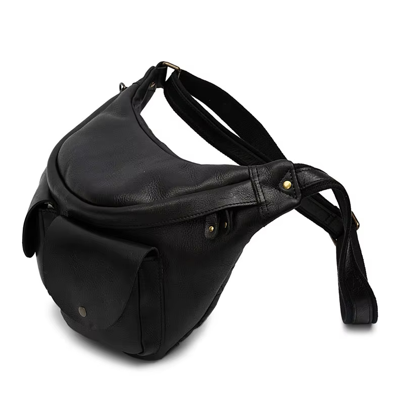 Black Leather Waist Bag