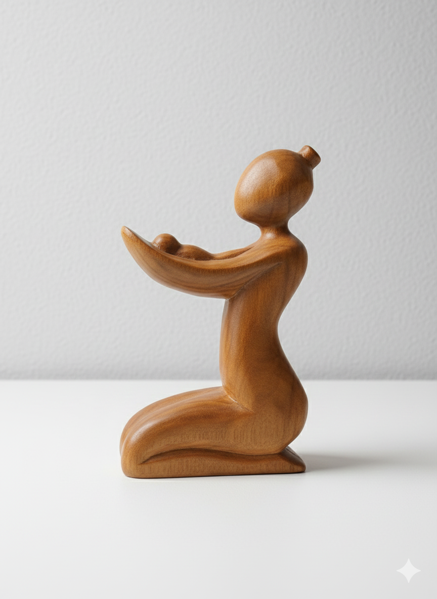 The Embrace of Love: Hand-Carved Wooden Sculpture