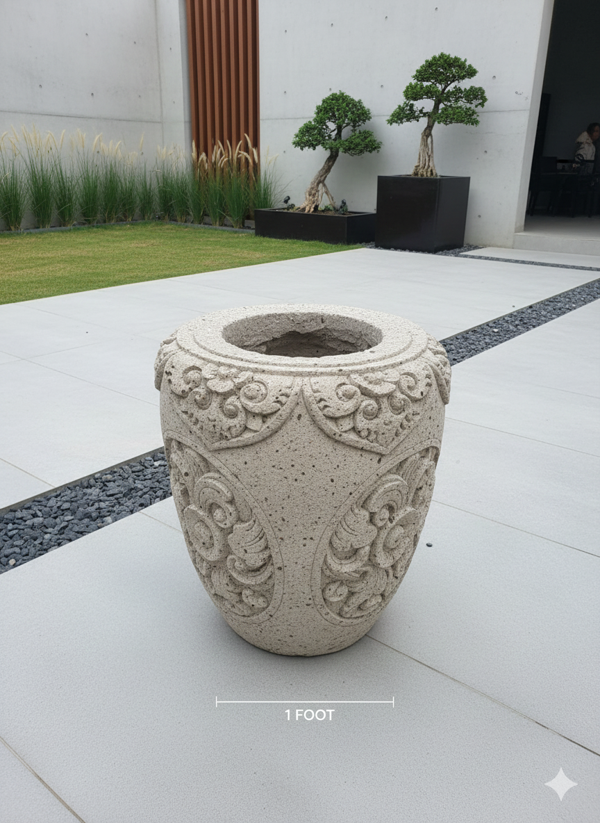 Bali-Imported Hand-Carved Stone Garden Pot