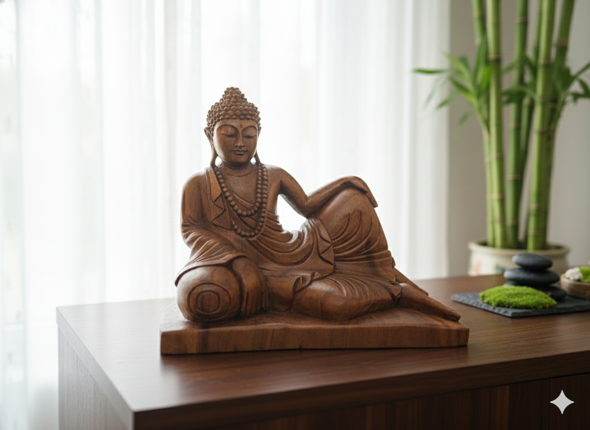 Hand-Carved Tranquility: 40 cm Balinese Saur Wood Buddha