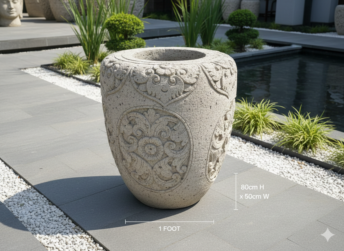Bali-Imported Hand-Carved Stone Garden Pot