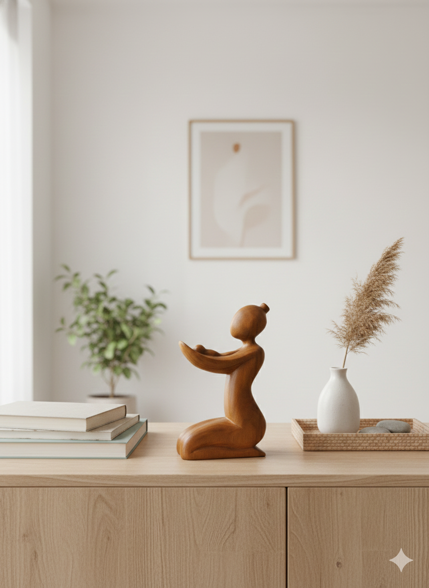 The Embrace of Love: Hand-Carved Wooden Sculpture