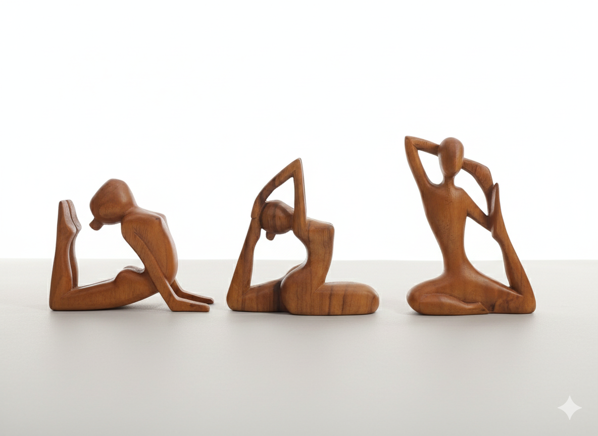Hand-Carved Balinese Yoga Pose Figurines