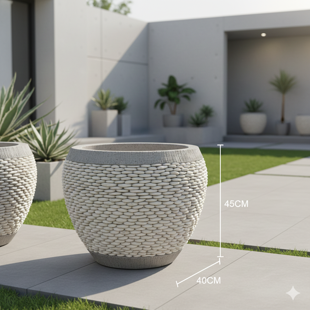 The White Pebble Concrete Planter