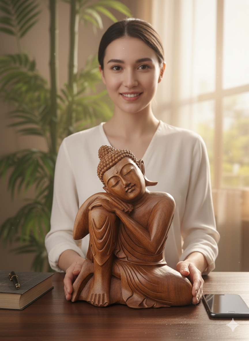 The 50 cm Serenity: Hand-Carved Balinese Saur Wood Resting Buddha