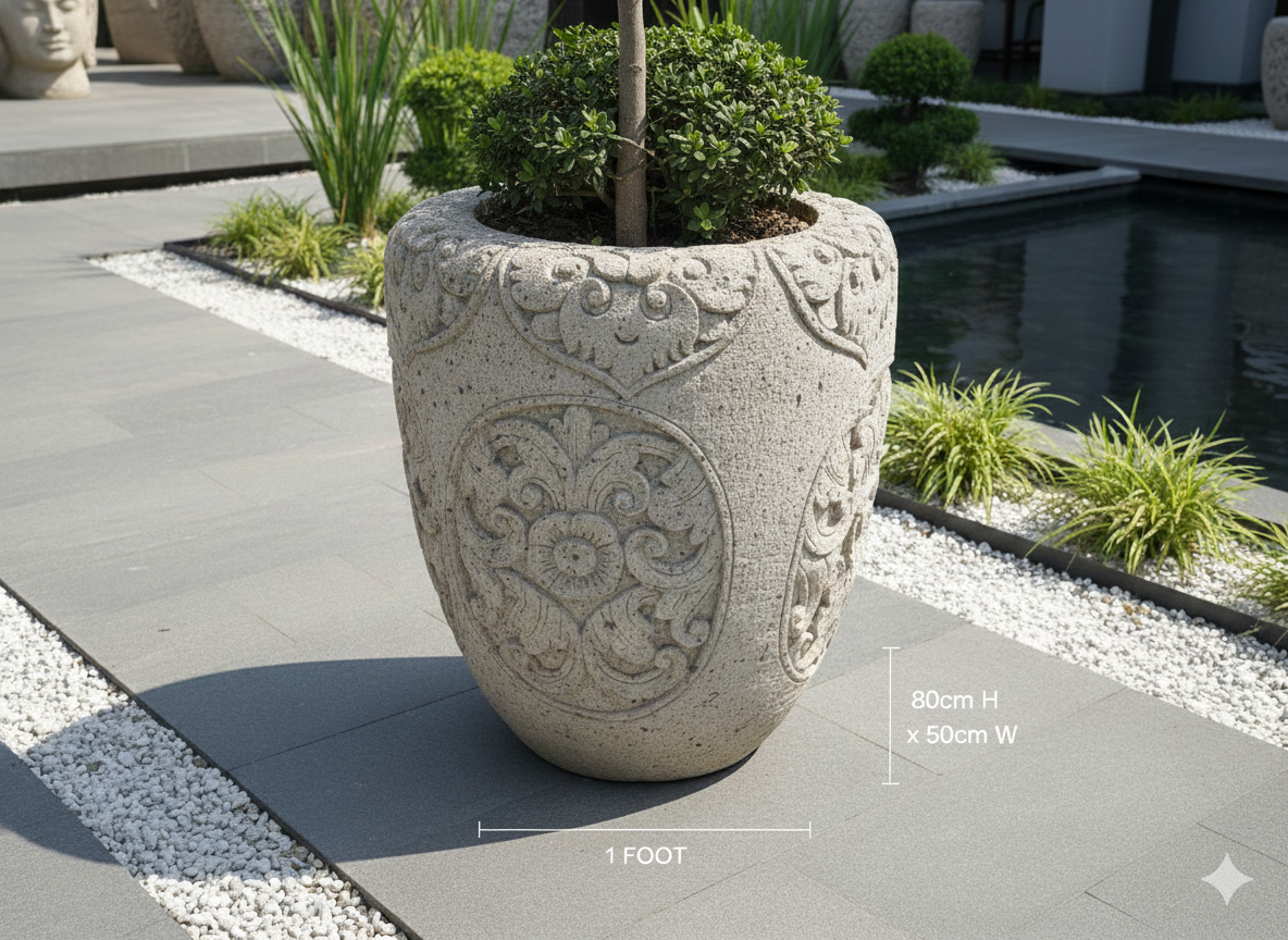 Bali-Imported Hand-Carved Stone Garden Pot