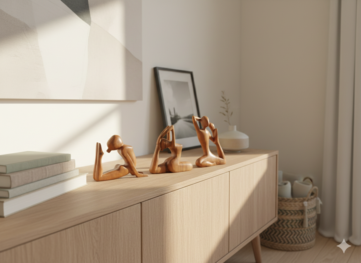 Hand-Carved Balinese Yoga Pose Figurines