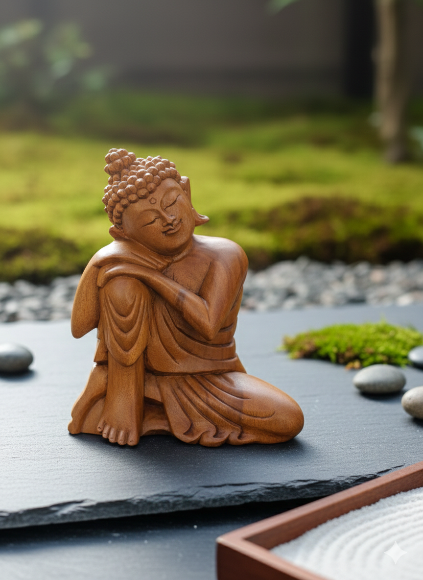 Hand-Carved Balinese Saur Wood Resting Buddha