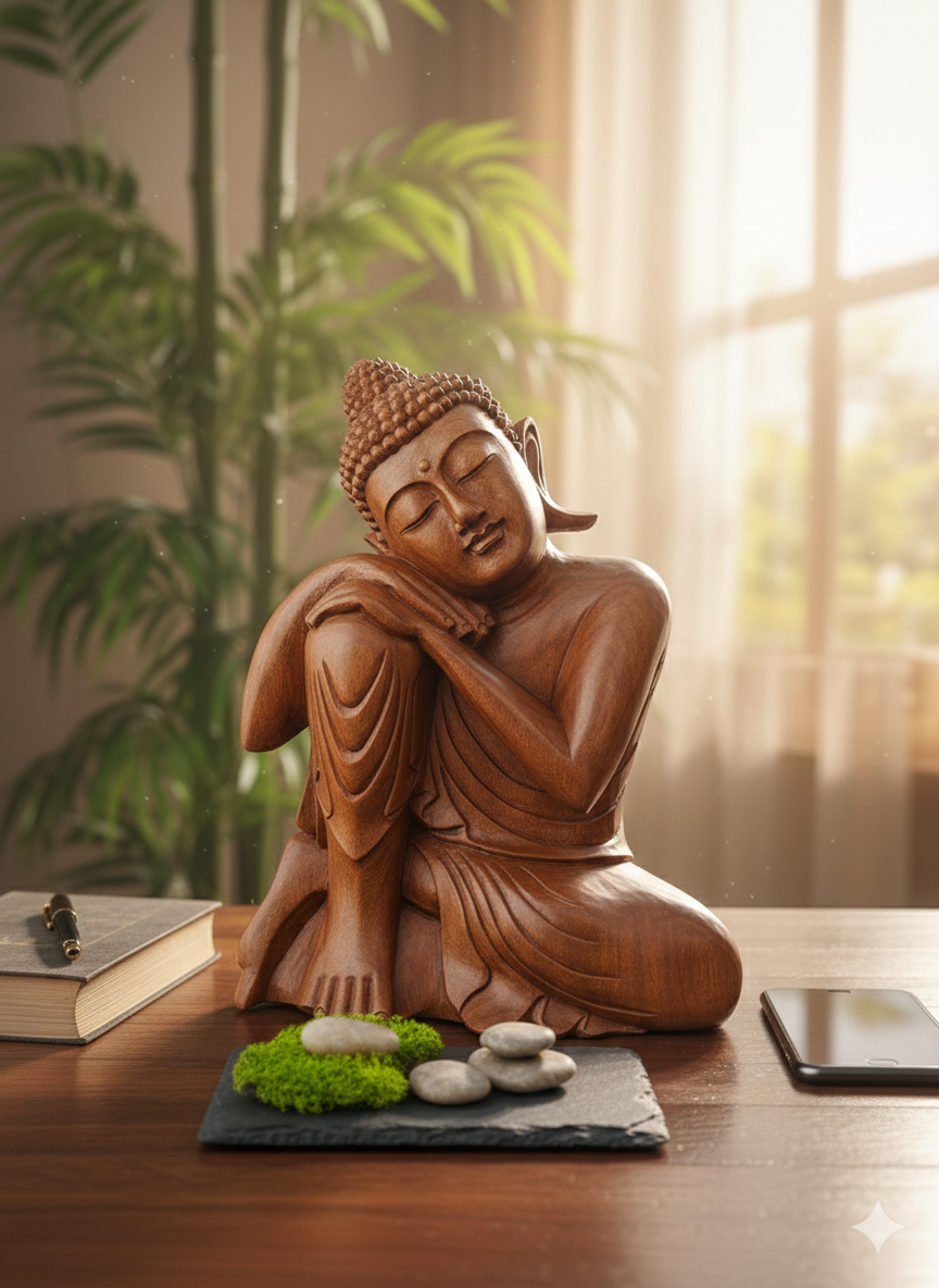 The 50 cm Serenity: Hand-Carved Balinese Saur Wood Resting Buddha