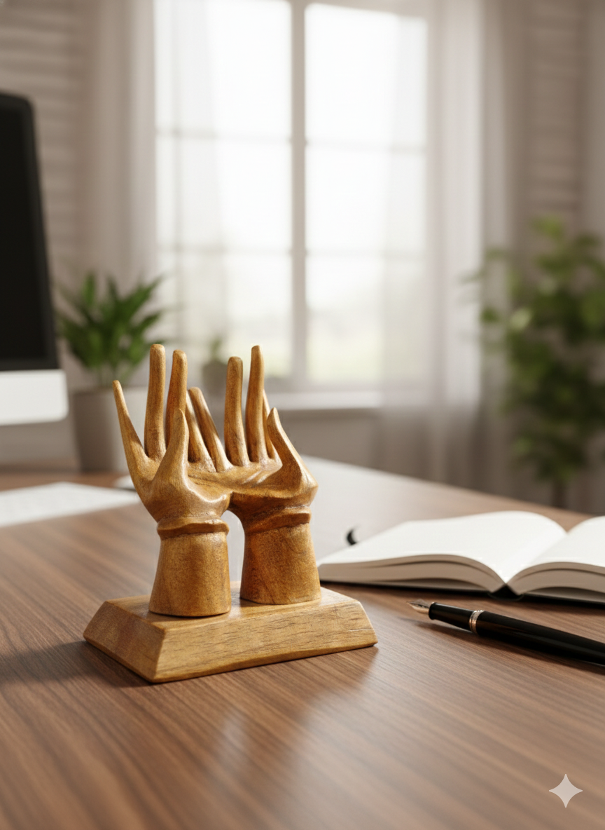 Hand-Carved Saur Wood Desk Card Holder