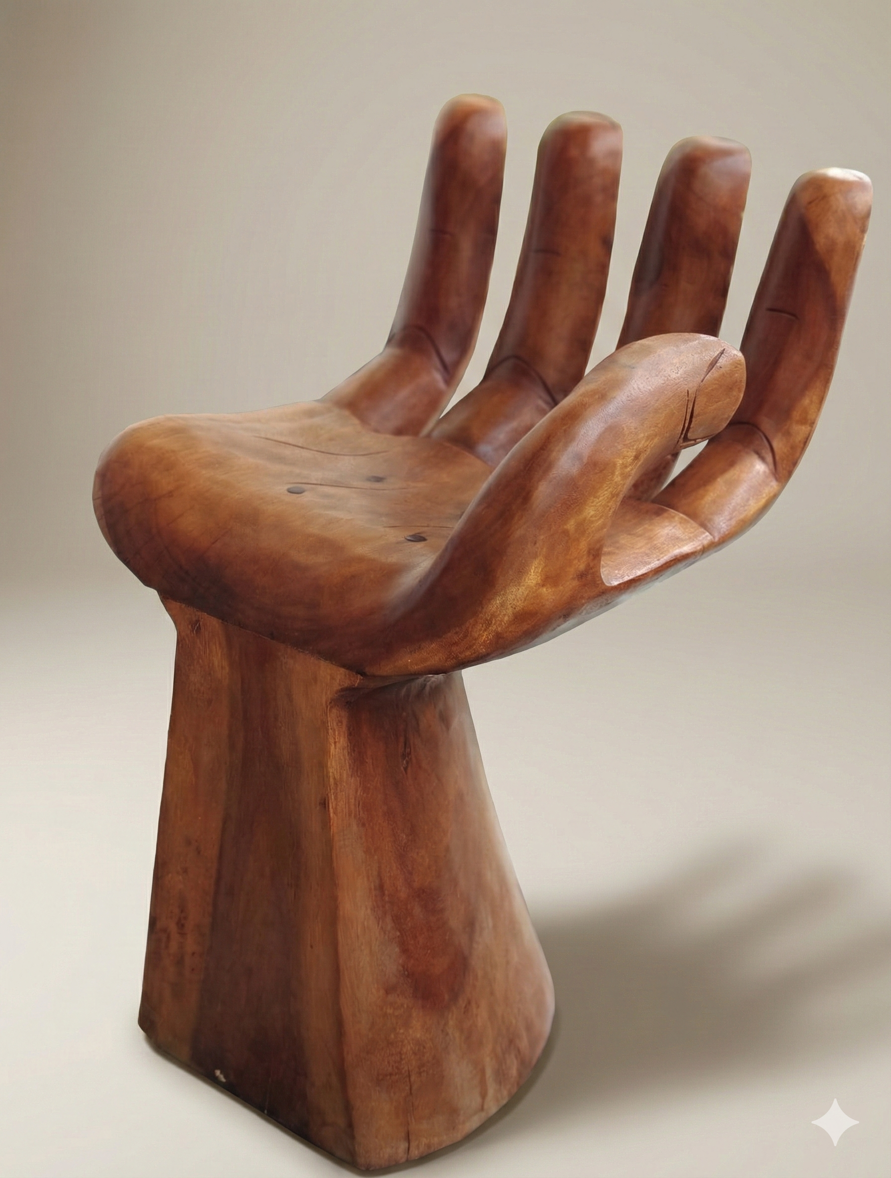 Hand-Carved Saur Wood Hand Chair/Stool