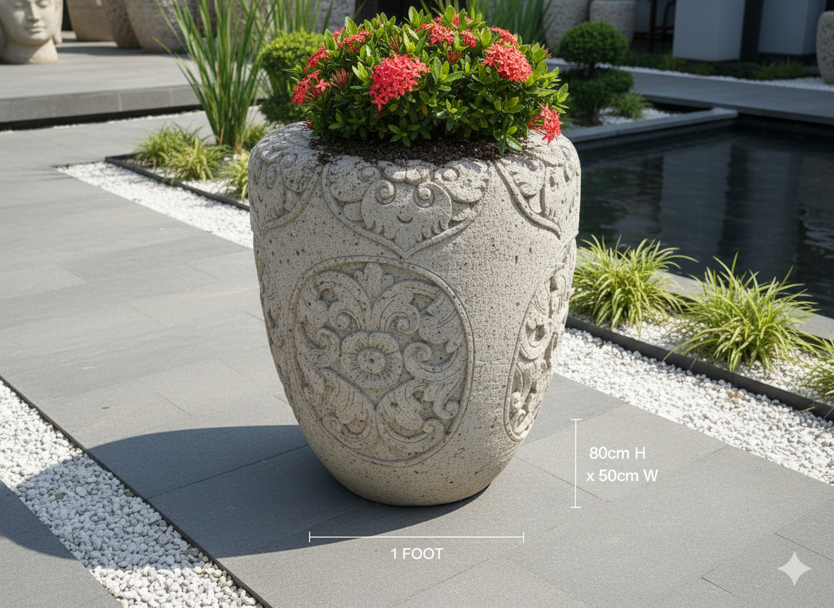 Bali-Imported Hand-Carved Stone Garden Pot