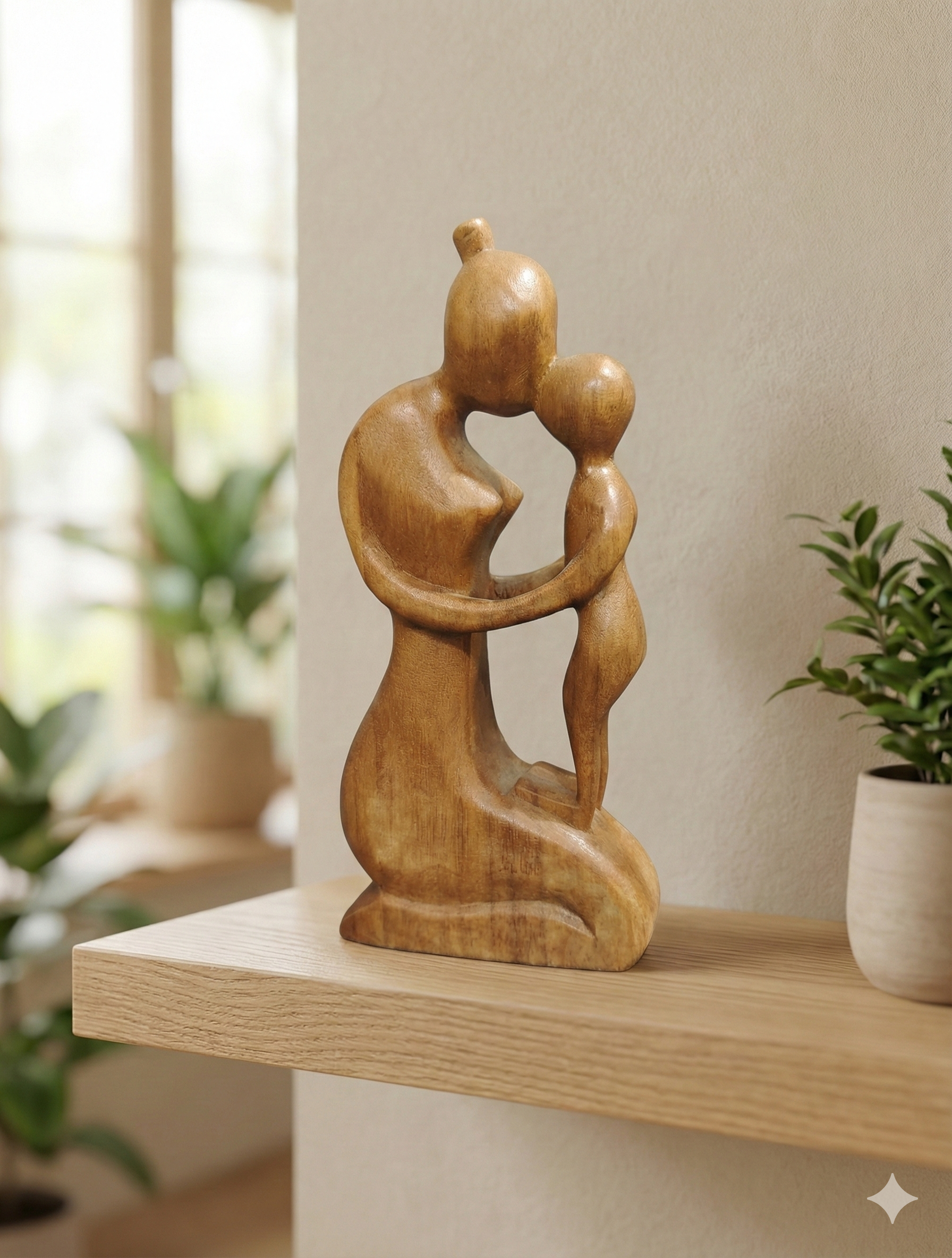 Tender Love Balinese Saur Wood Sculpture
