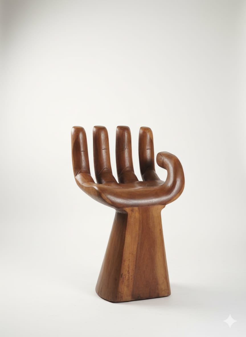 Hand-Carved Saur Wood Hand Chair/Stool