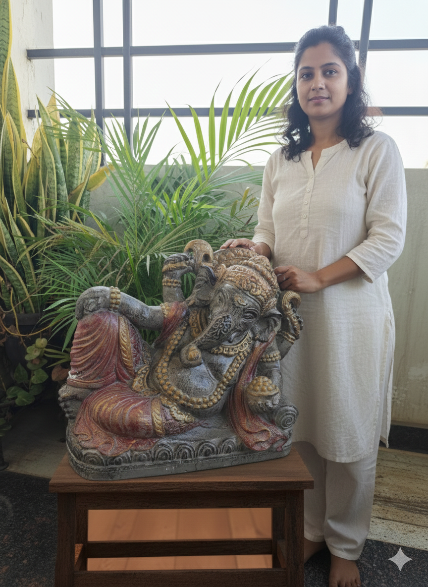 Divine Tranquility: Reclining Ganesha Statue (GRC)