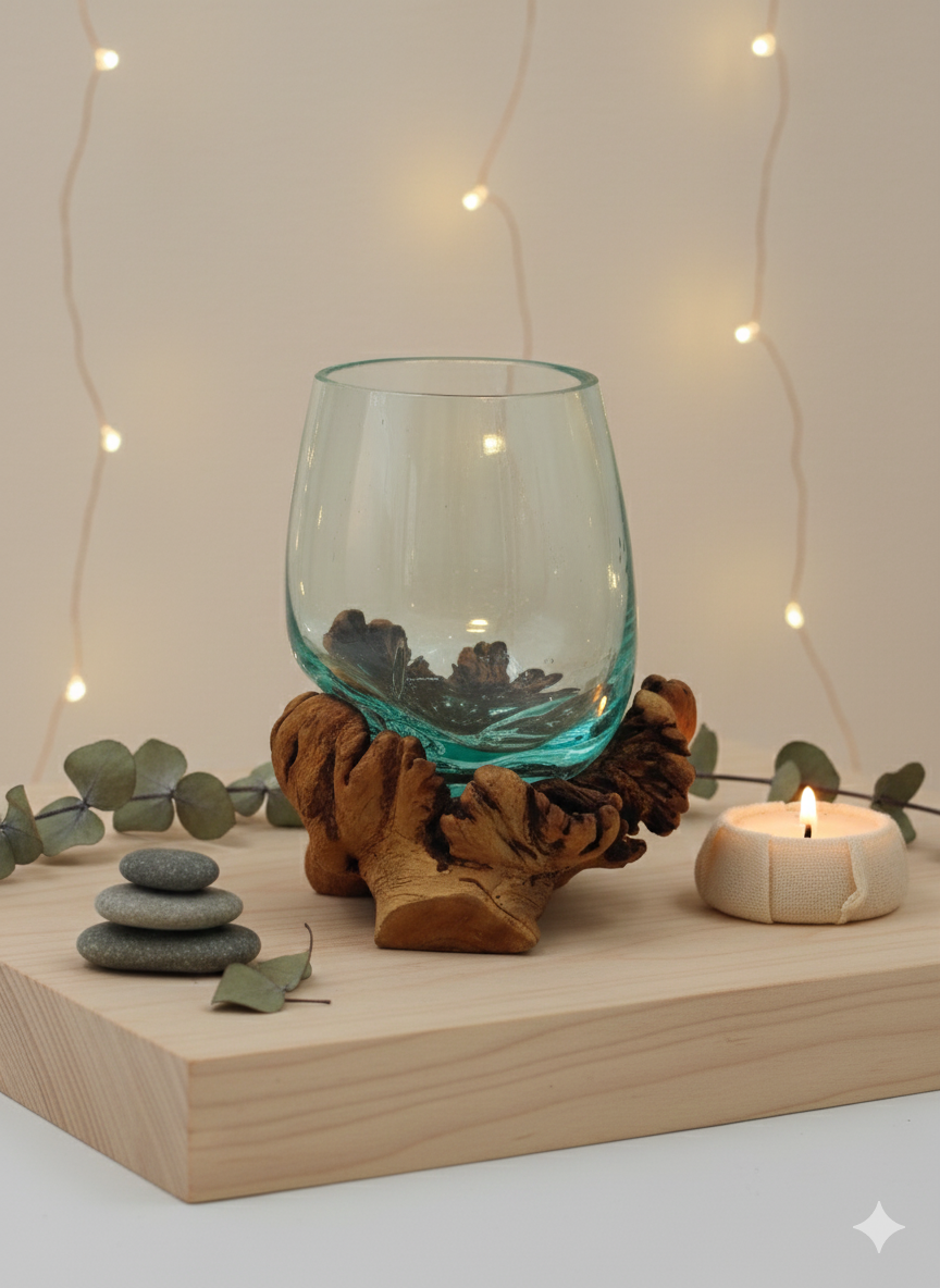 Molten Glass & Teak Root Sculpture: Where Nature Meets Art