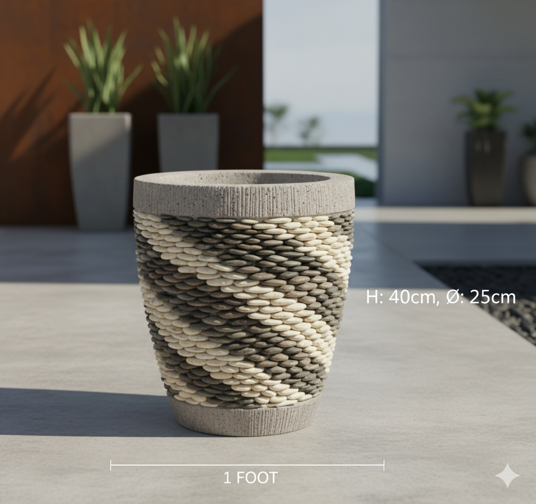 The Pebble Elegance Planter: Modern Concrete and Natural Stone