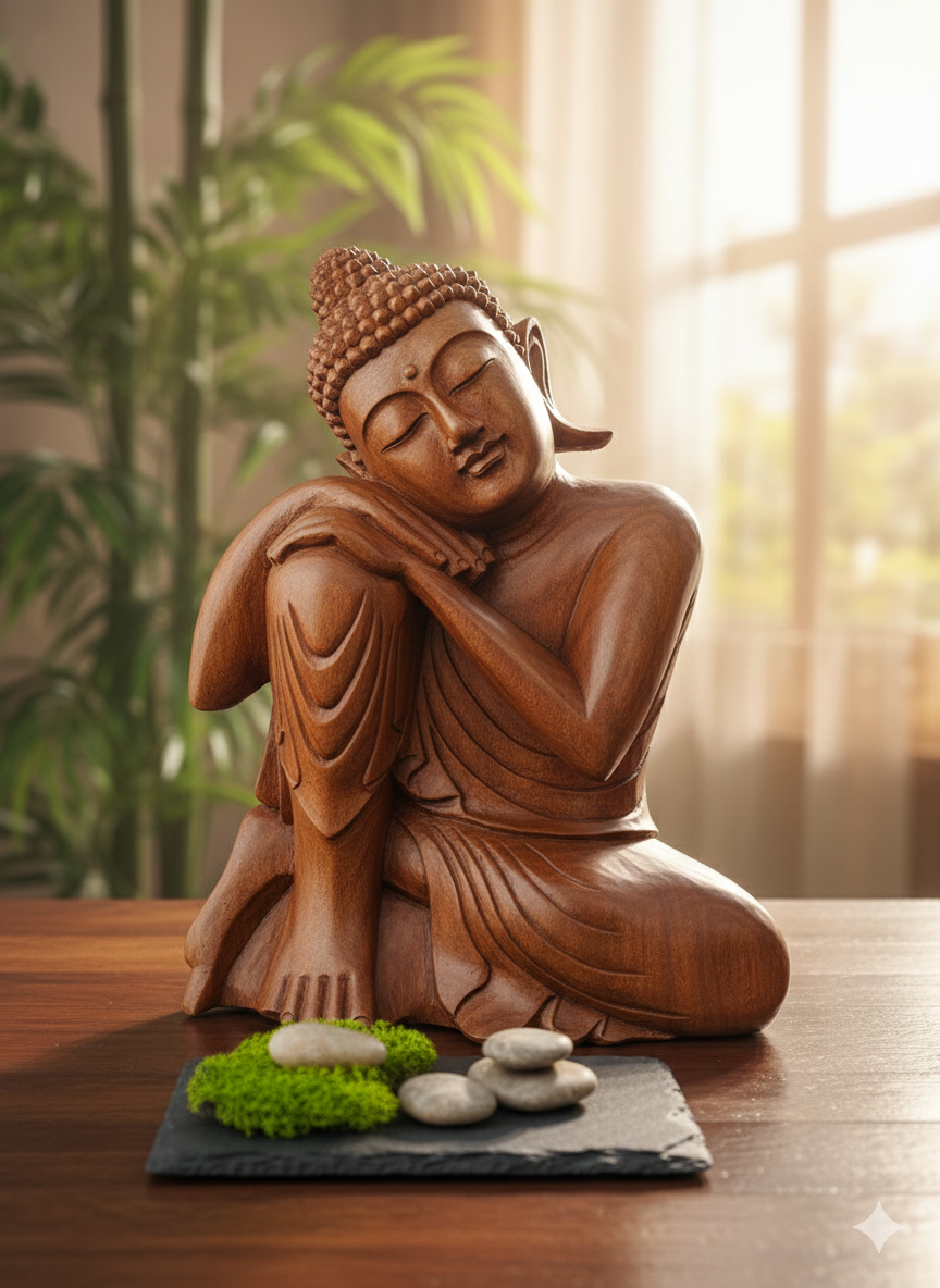 The 50 cm Serenity: Hand-Carved Balinese Saur Wood Resting Buddha