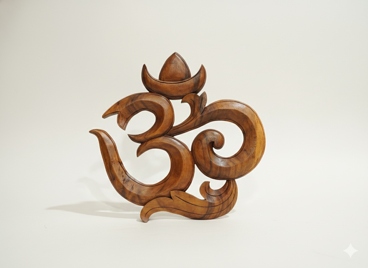 Hand-Carved Balinese Saur Wood Om Artifact