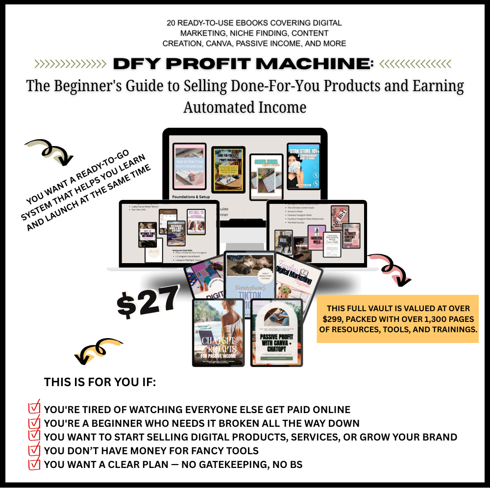 DFY (Done-For-You) Profit Machine:  The Beginner's Guide to Selling Done-For-You Products and Earning Automated Income