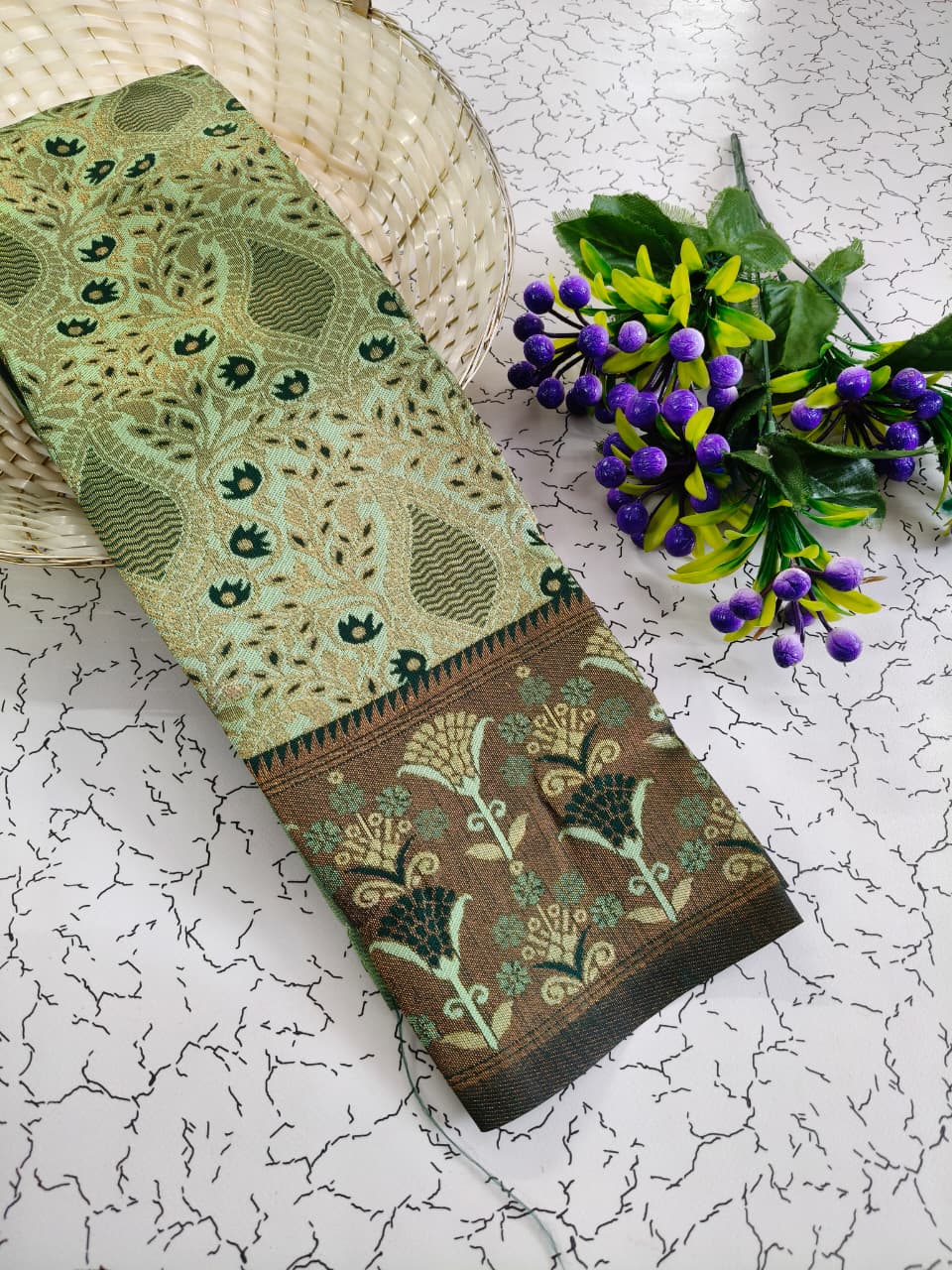 Dark Green Lavender Saree